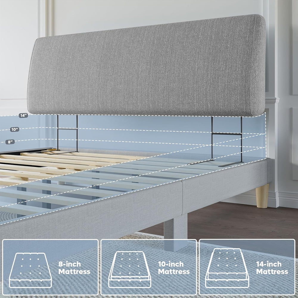 Pinmoco 4.7” Headboard Only for Queen Size Bed, No Drill Needed, Gray