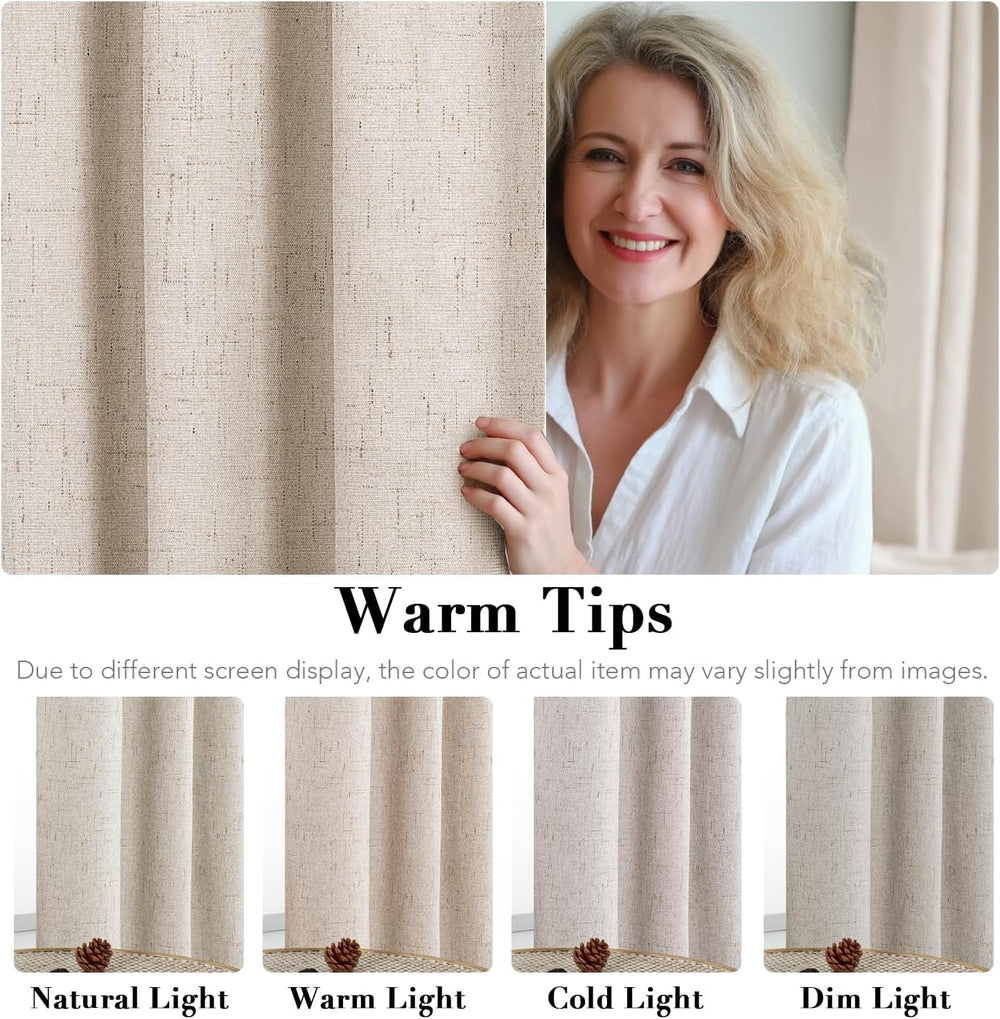 H.VERSAILTEX 100% Blackout Linen Curtains 54" L 2 Panels Natural