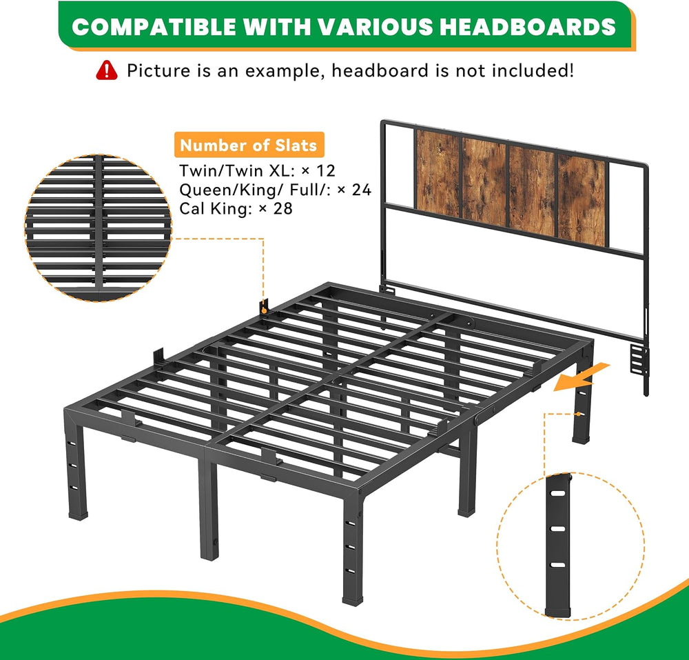 14 Inch Queen Bed Frame Heavy Duty, Upgrade Metal Steel Platform Black