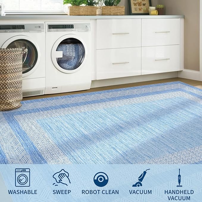 GarveeHome 9x12 Large Modern Light Blue Area Rug Distressed Bordered Soft Non - Image 8