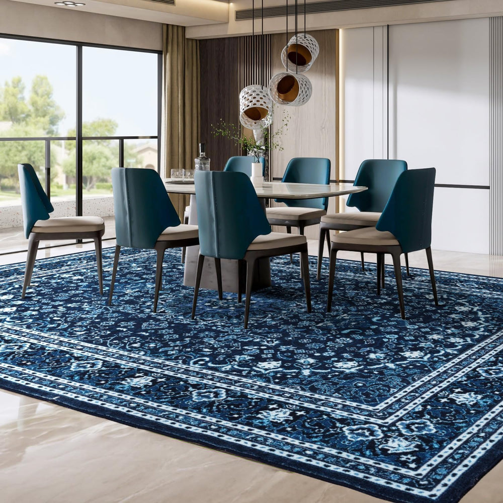 Lessymo Area Rugs 10x14 Living Room, Washable Large Rug Bedroom, Blue White