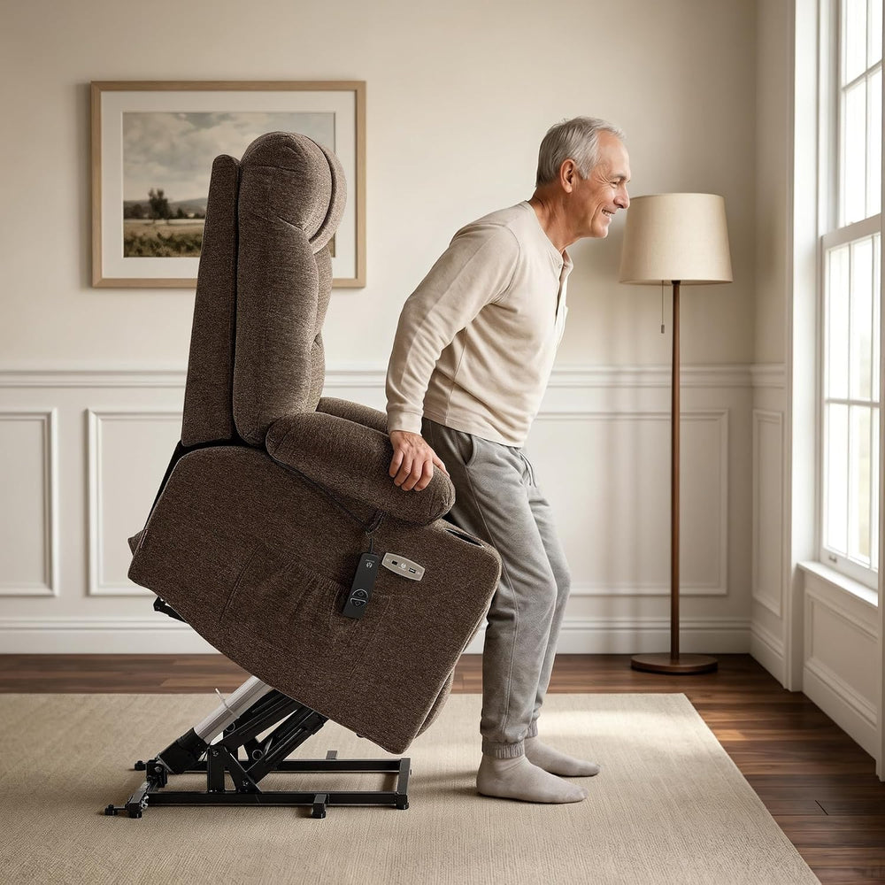 MCombo Power Lift Recliner Chair for Elderly, Fabric 7283 (Brown, Large) | Ex...
