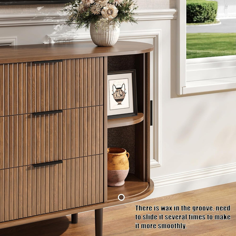 63" Wide Fluted 6 Drawer Dresser for Bedroom, Modern Wood Chest of Drawe...