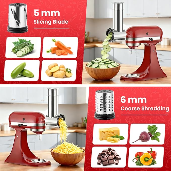 KITOART Stainless Steel Slicer Shredder & Cheese Grater Attachment