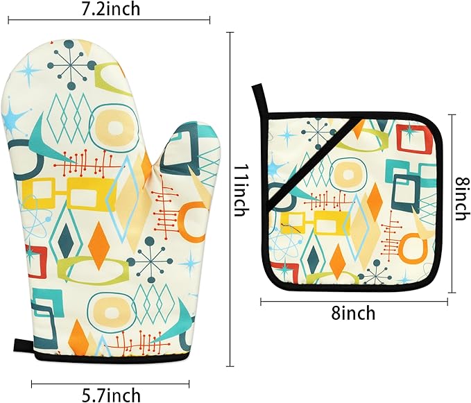 Mid Century Modern Oven Mitts and Pot Holders Sets Washable Oven Gloves Heat - Image 4