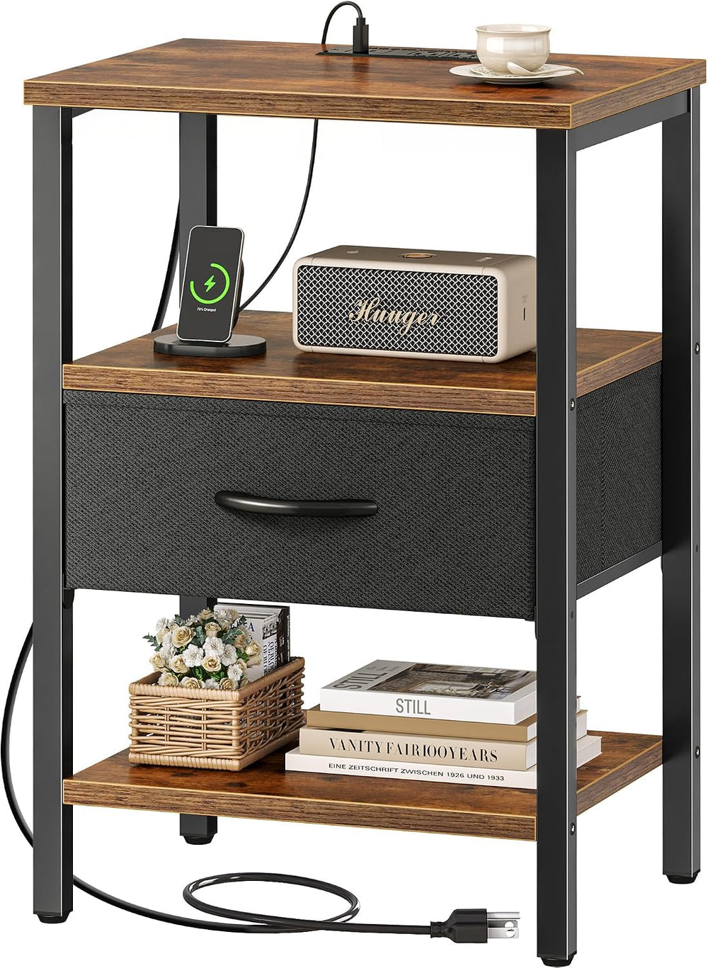 SUPERJARE Nightstand with Charging Station, USB-C Port, Bedside Table