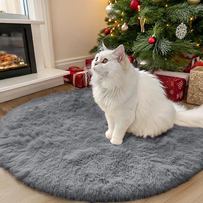 OLANLY Light Grey Round Rugs for Bedroom by OLANLY