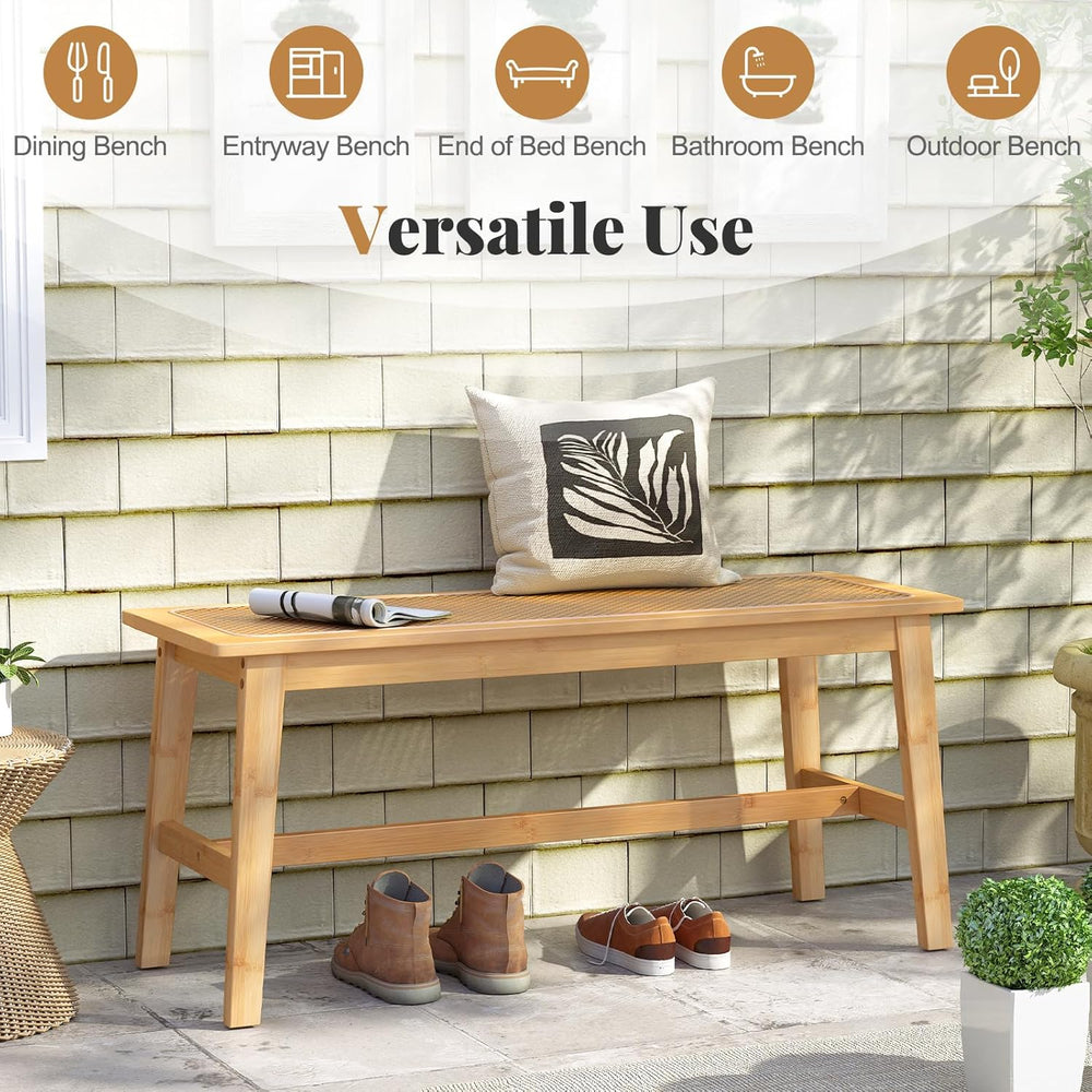 Giantex 39.5" Bamboo Dining Bench with Handwoven Rattan Seat, 600lbs Cap...