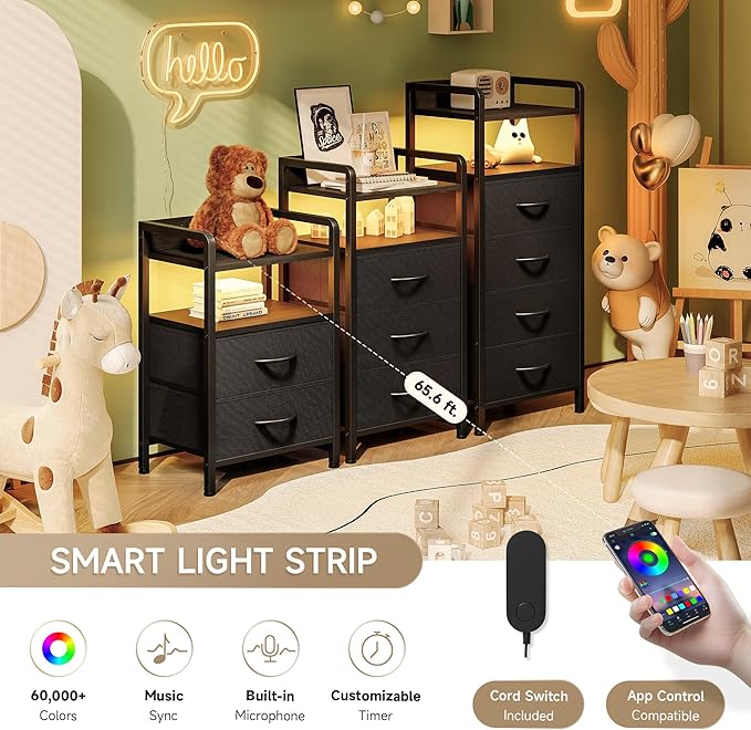 Night Stand Bedside Charger Bedroom - Nightstand with Charging Station & ...