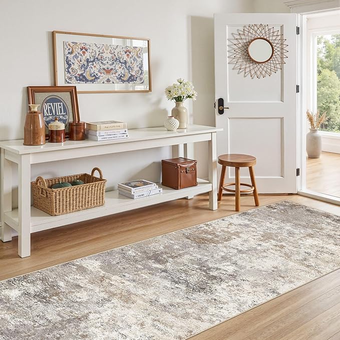 UERMEI 3X8 Washable Runner Rug for Hallway: Soft Neutral Modern Abstract Area - Image 2