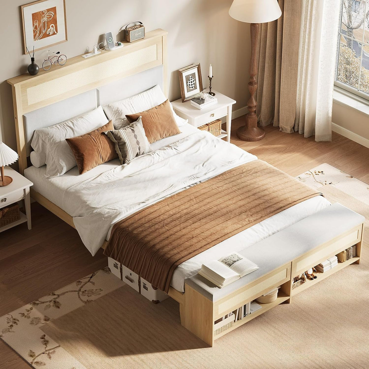 vingli full size rattan bed frame with padded, main product view