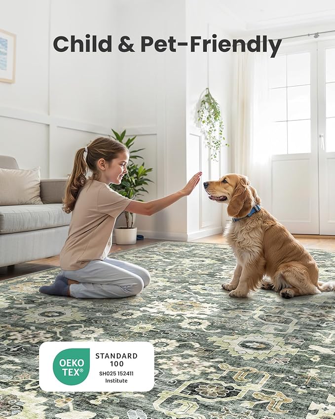 AMADA HOMEFURNISHING 8x10 Washable Area Rug, Low-Profile Large Area Rug - Image 3