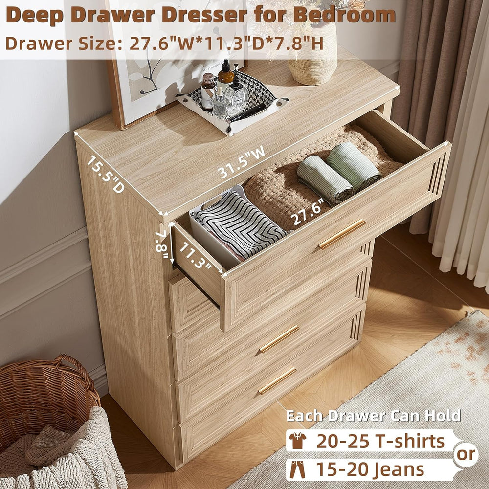 RWYHG Dresser Set for Bedroom 5 Drawers Wood Vertical 45" Tall Gold Handle