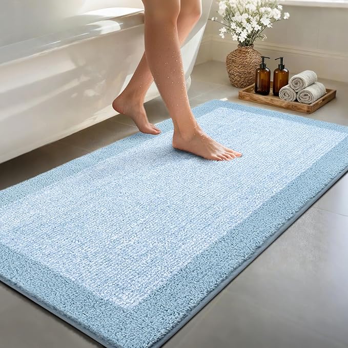70x24 Long Bathroom Rugs Washable Non Slip, Light Blue Bath Mat by Unknown