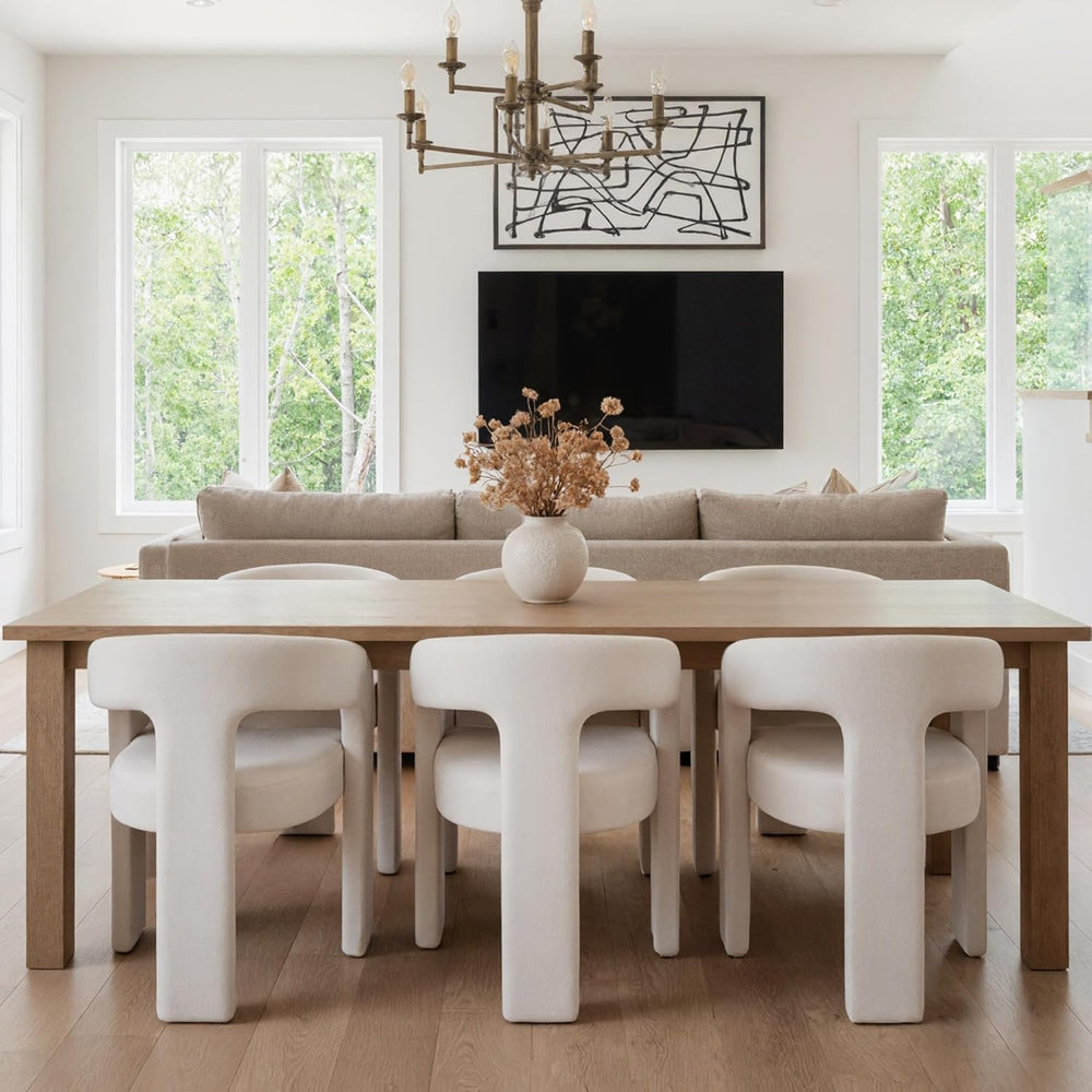HNY Modern Linen Barrel Dining Chairs Set of 6, Ivory