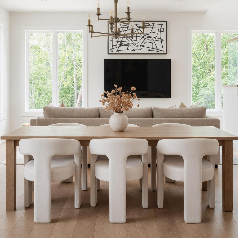 HNY Modern Linen Barrel Dining Chairs Set of 2, Ivory