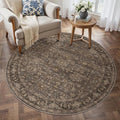 4x4 Washable Round Rug for Living Room Bedroom Vintage Brown Soft Low Pile by WondRg
