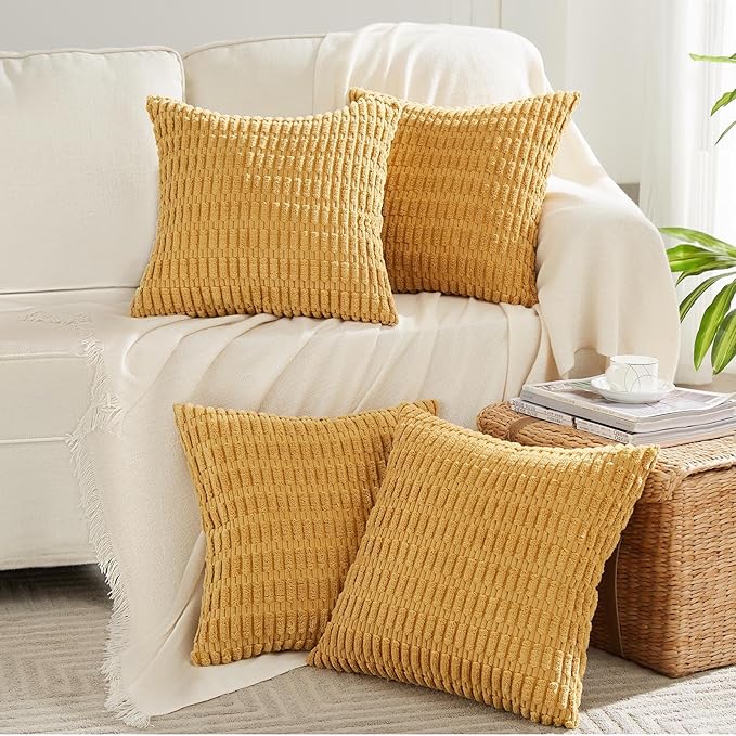 Fancy Homi 4 Packs Mustard Yellow Decorative Throw Pillow Covers 16x16 Inch by Fancy+Homi