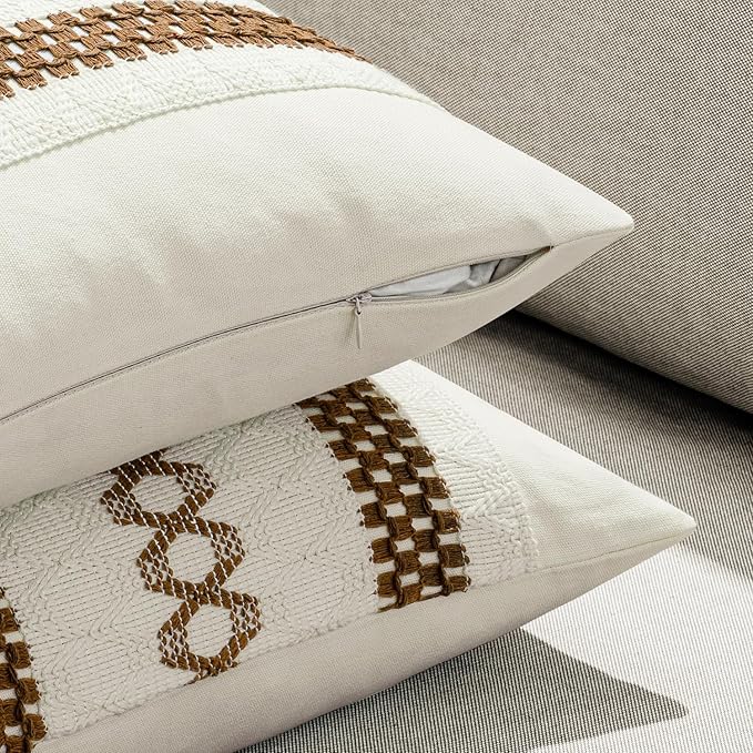 MIULEE Set of 2 Coco Brown Boho Decorative Pillow Covers 20x20 Inch Farmhouse - Image 5