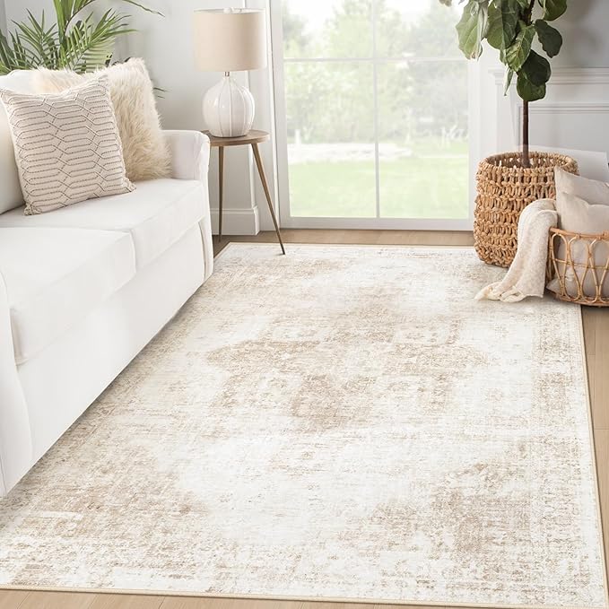 Area Rug 3x5 Washable Rug, Vintage Boho Medallion Entryway Rug Non-Slip Soft by VECARF