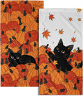Fall Black Cat Pumpkins Bathroom Towels Set Autumn Leaves Hand Towels Thanksgiving Maple Leaves Kitchen Towels Pumpkin Harvest Dish Towels Absorbent Fingertip Towel for Hotel Beach Gym Spa 28x14 inch