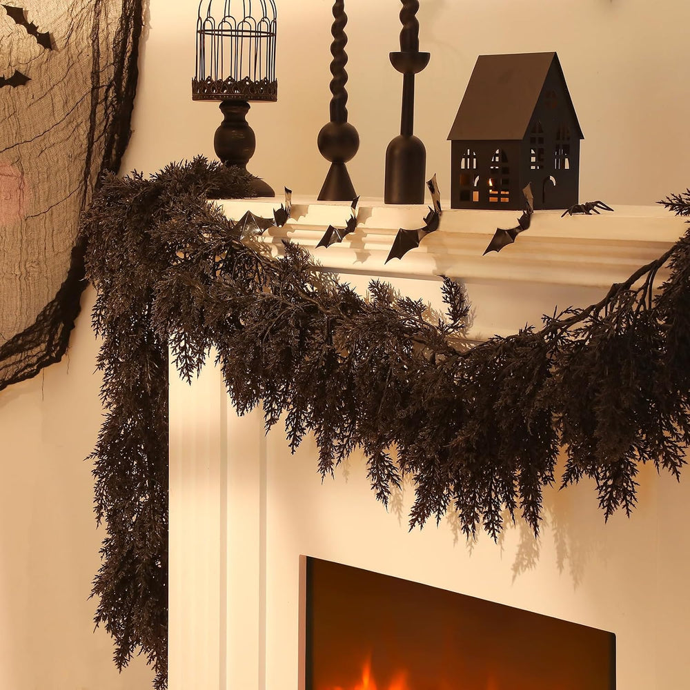 Dingion 1 Pack 9 ft Halloween Black Artificial Cedar Garland