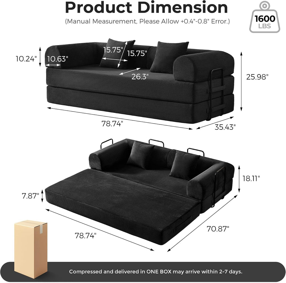 79" Convertible Sofa Bed, Boneless Couches for Living Room | Corduroy Fu...
