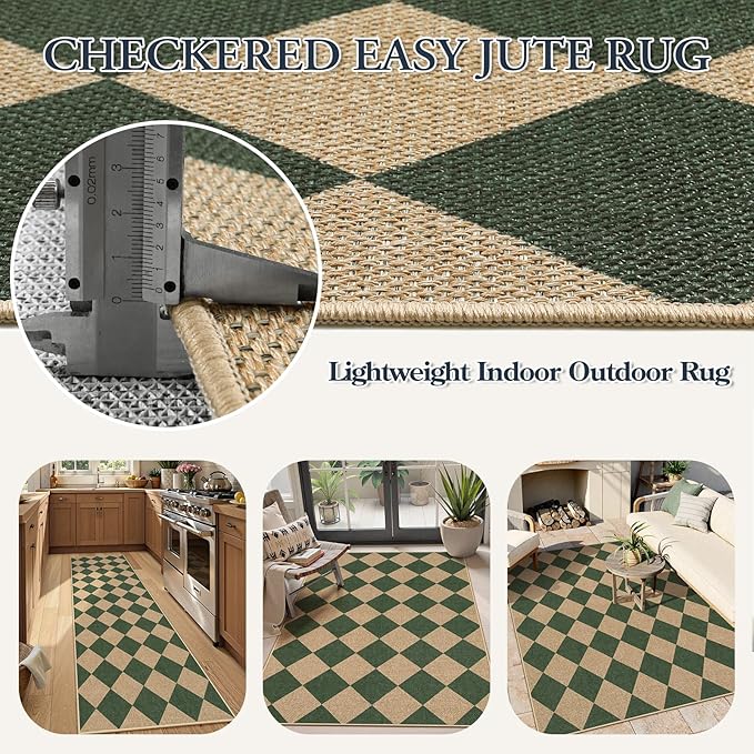Lahome Colette Checkered Washable Rugs 8x10, Easy Jute Rug - Image 6