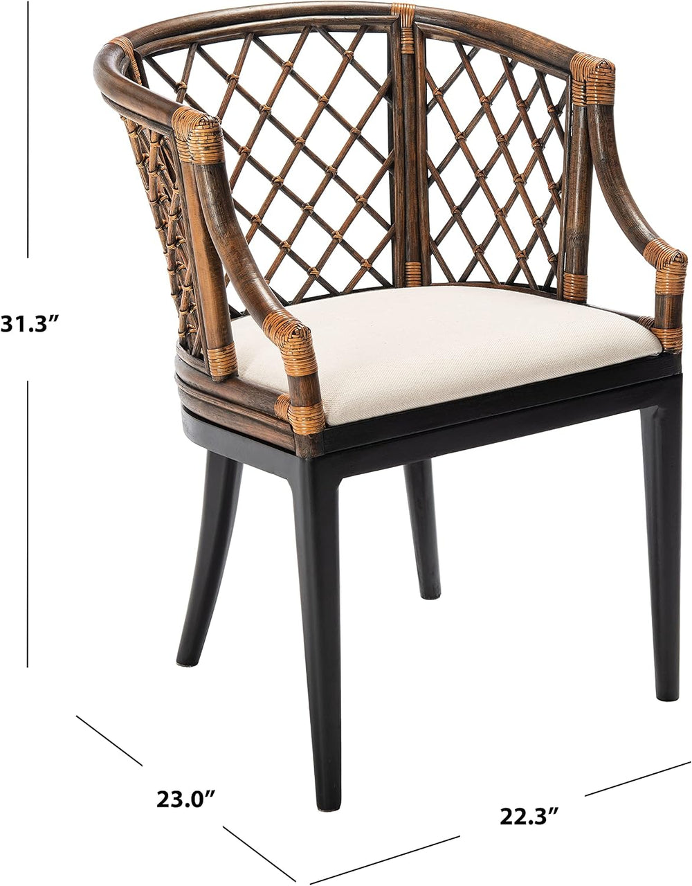 SAFAVIEH Carlotta Rattan Arm Chair 19.3”, Solid Wood Brown & Black SEA4013C