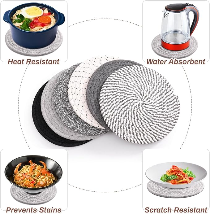 Billbotk 8'' Trivets Hot Dishes, Hot pots and Pans, 6 Heat Resistant Hot Pads - Image 4