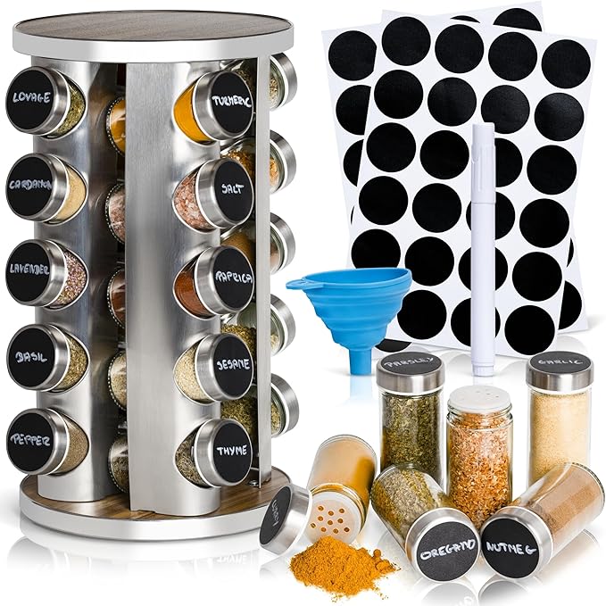 Oak Marketplace 20 Jar Rotating Spice Rack Organizer – Stainless Steel by Unknown