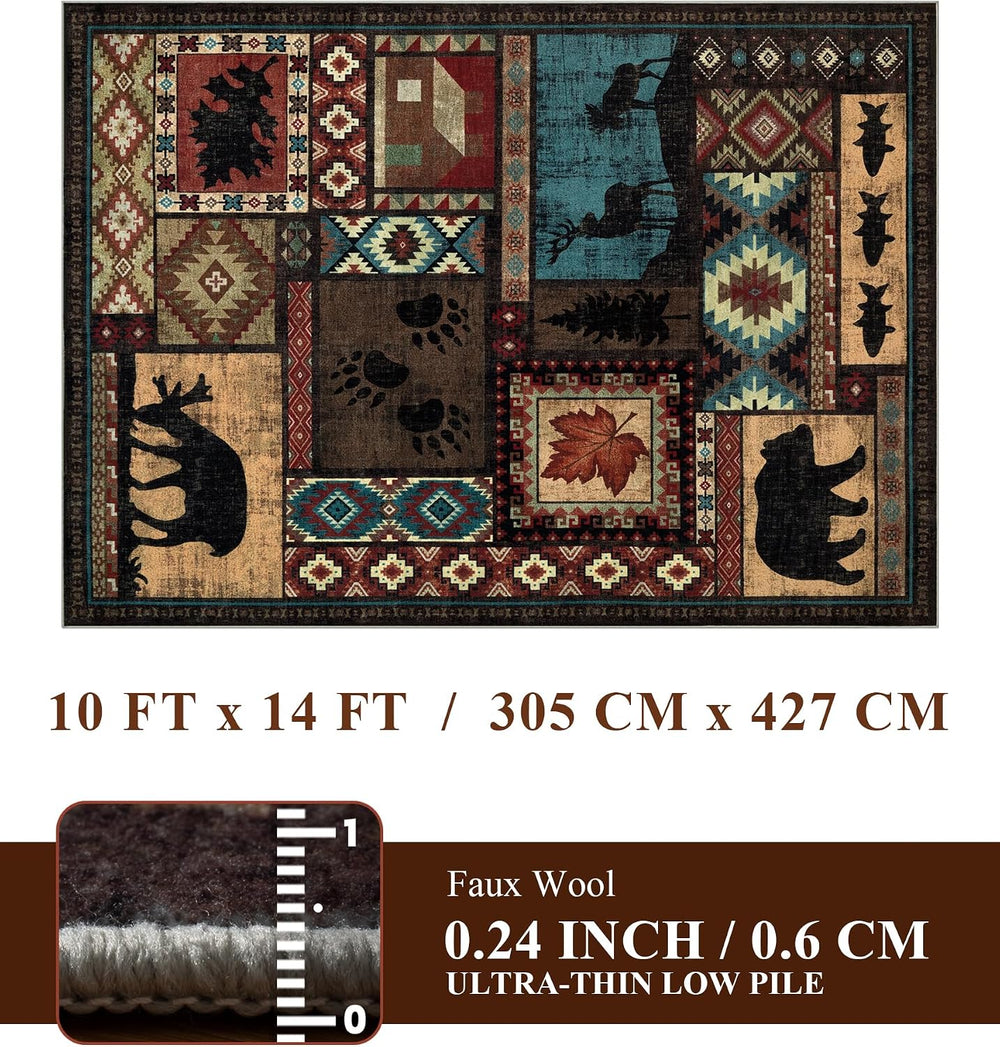 YIHOUSE 10x14 Rustic Cabin Area Rugs for Living Room, Brown