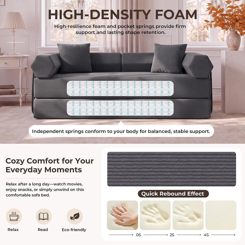 79" Convertible Futon Sofa Bed, Boneless Couch for Living Room | Dark Gray