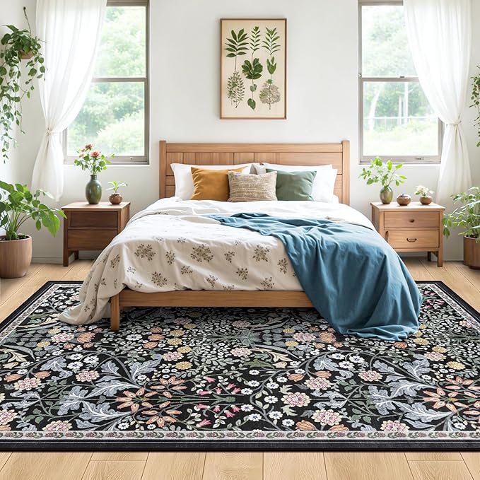 Area Rug Living Room Rugs: Floral 4x6 Washable Rug Vintage Soft Boho Non-Slip - Image 3