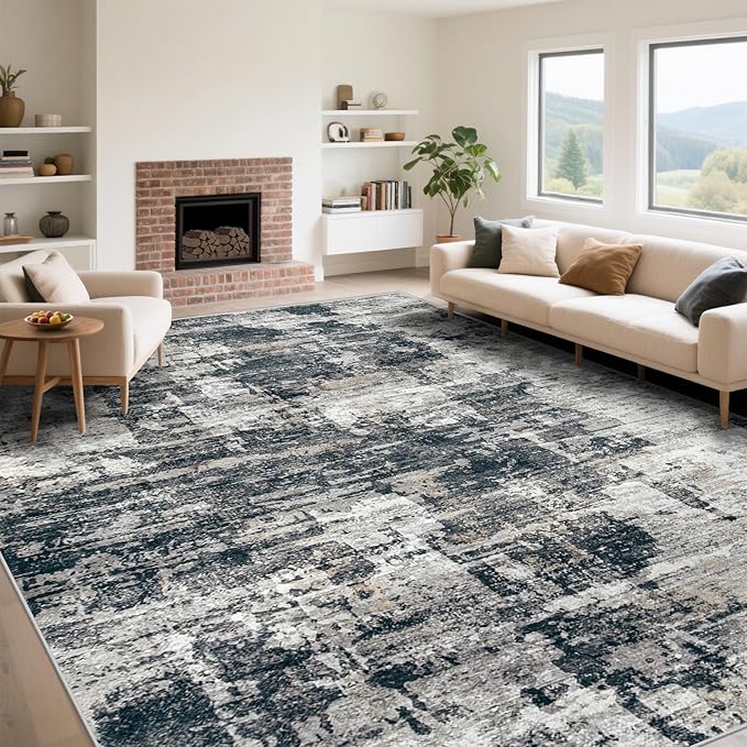 9x12 Area Rug for Living Room, Washable Modern Abstract Large Area Rug Neutral by XLUEZ