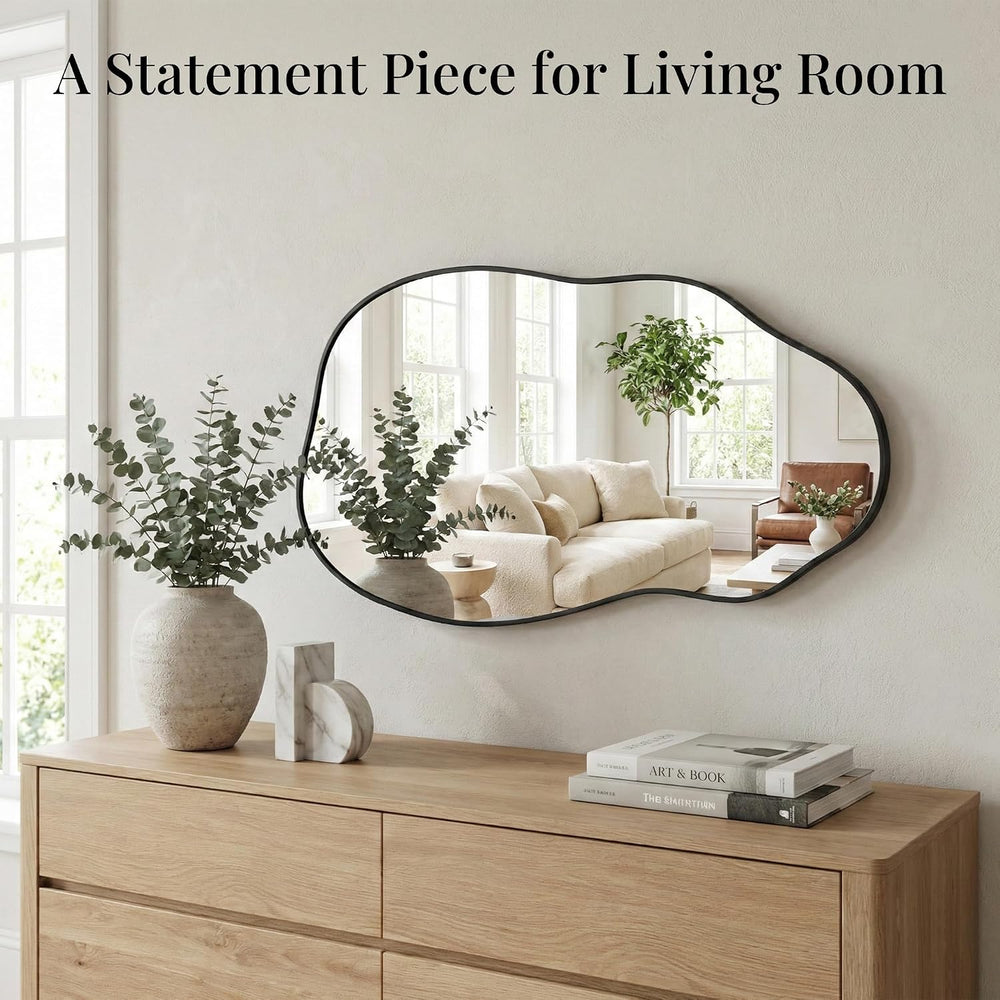 Matte Black 36x20 Inch Irregular Organic Freeform Wall Mirror