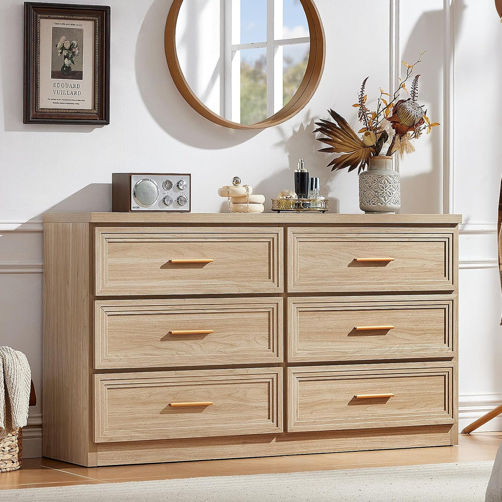 RWYHG 55.1" Wide Farmhouse 6 Drawers Dresser for Bedroom,Natural