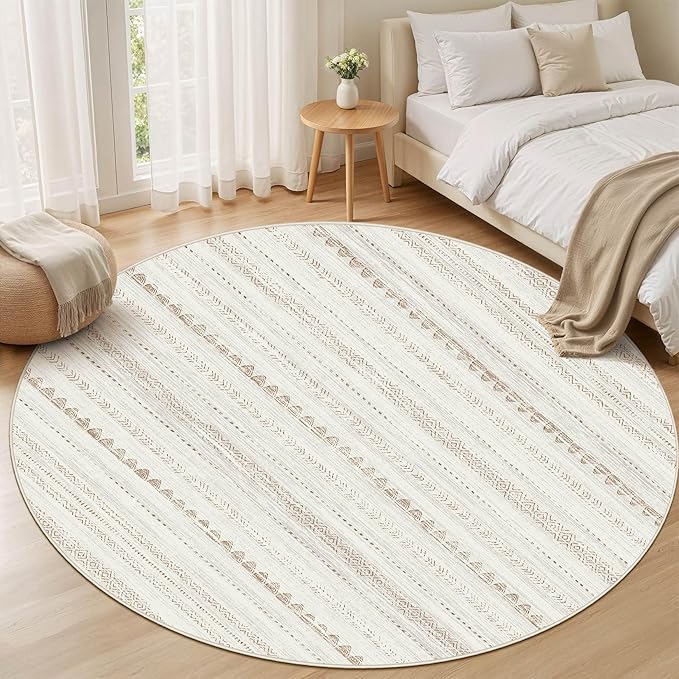Nakagishi Round Rug Boho Area Rugs: 8x8 Washable Large Circle Neutral Soft - Image 5