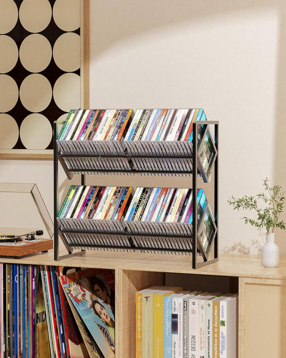 2-Tier CD Storage Metal Display Shelf, CD Holder Rack with Adjustable Divider...