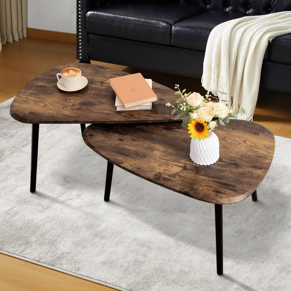 Nesting Coffee Tables, Nested Table with Wooden Legs Set of 2 - Triangle Side...