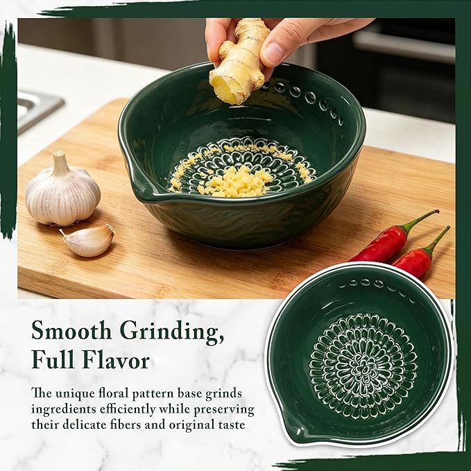 Ceramic Grater Bowl with Herb Stripper & Cleaning Brush, 3-in-1 Kitchen Tool - Image 4
