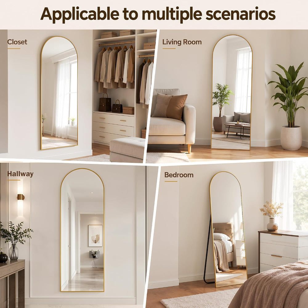 Antok Full Length Mirror, 58"x19" Floor Mirror with Stand, Gold, Ar...
