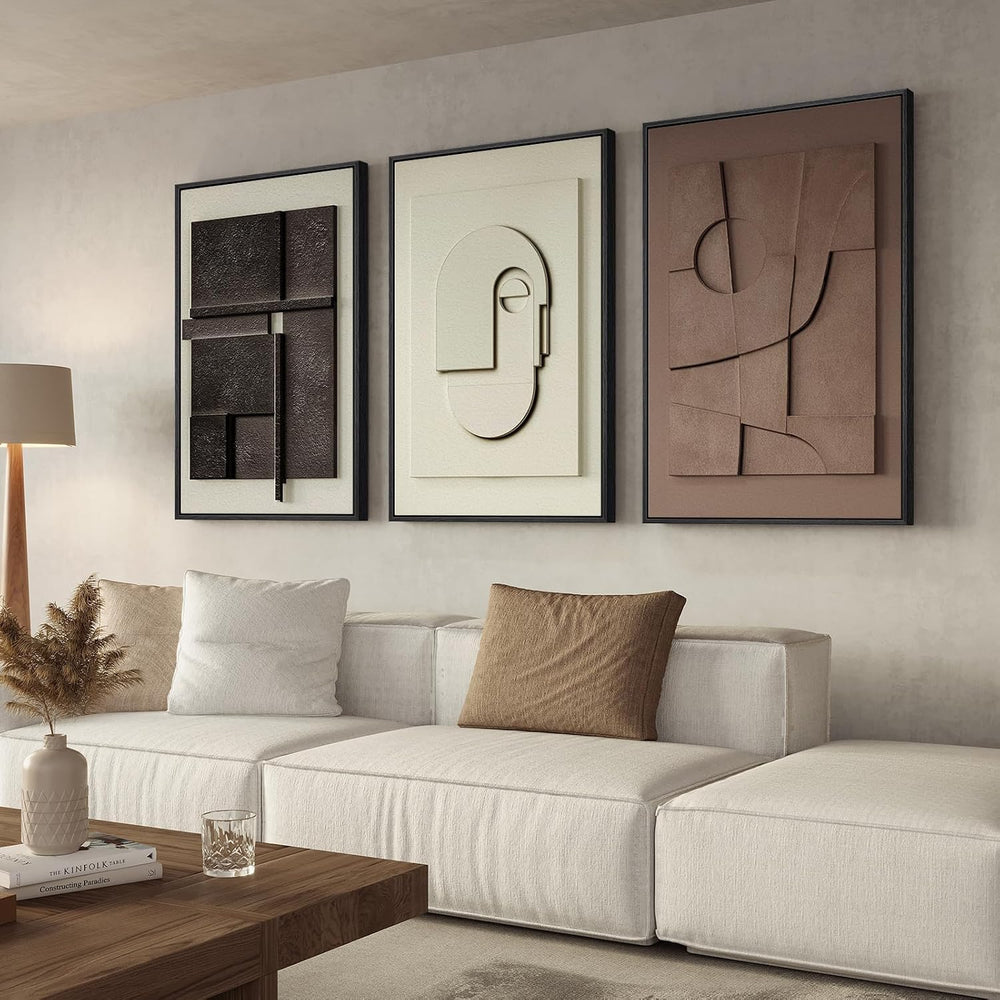 Large 3D Framed Abstract Wall Art Set, 3 Piece Modern Artwork for Walls