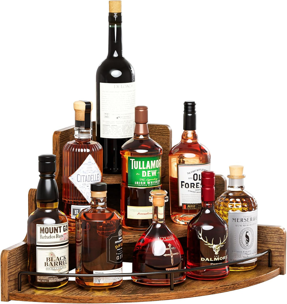 KLM Liquor Bottle Display Corner Shelf, Brown | Coffee Syrup Rack Organizer, ...