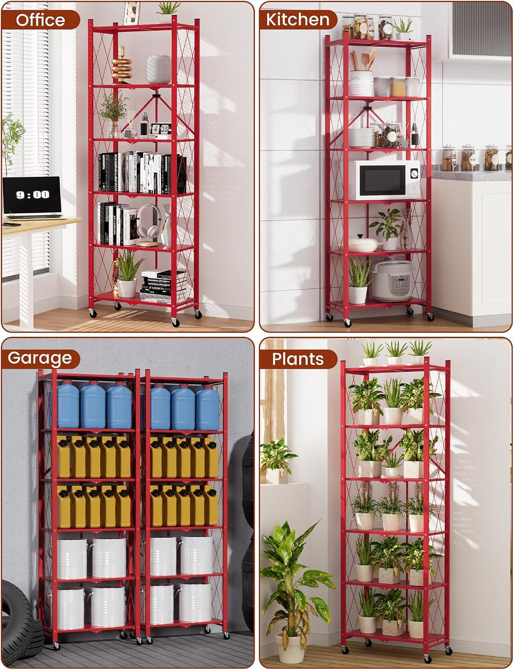 ALANNG 73.6 Inch Folding Bookshelf, 6 Tier Metal Bookcase and Bookshelves | T...