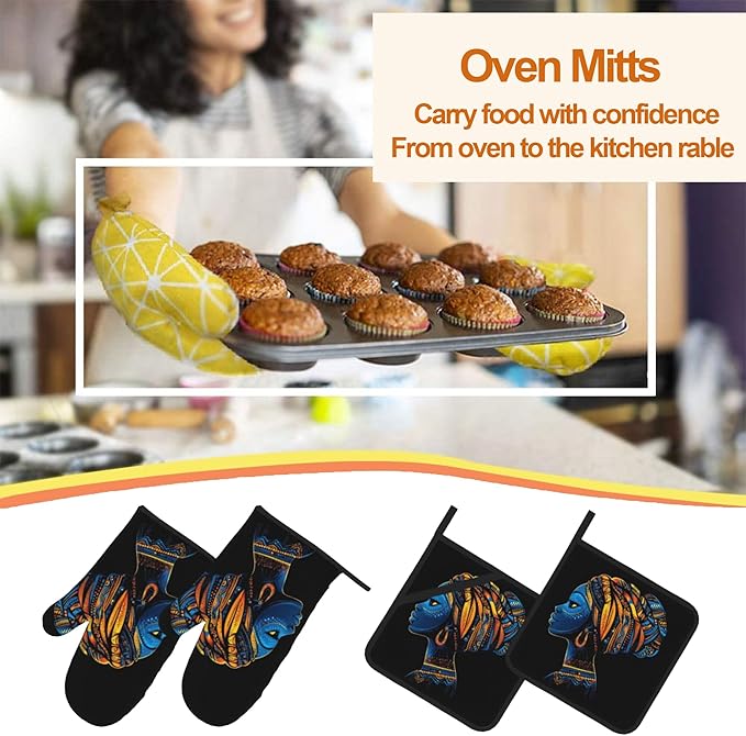 Black Women Oven Mitts & Potholder Set of 4 - Image 7