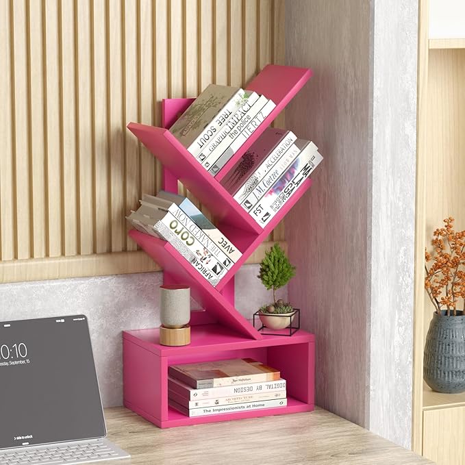 Small Tree Book Shelf,5 Tier Black Tree Bookshelf,Desktop Bookcase,Modern Des...