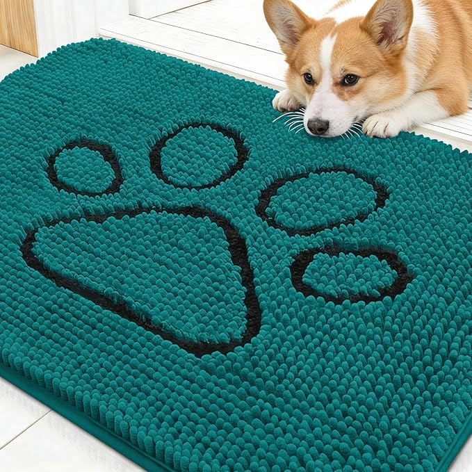 OLANLY Dog Door Mat for Muddy Paws 30x20, Paw Print Design, Absorbs Moisture by OLANLY