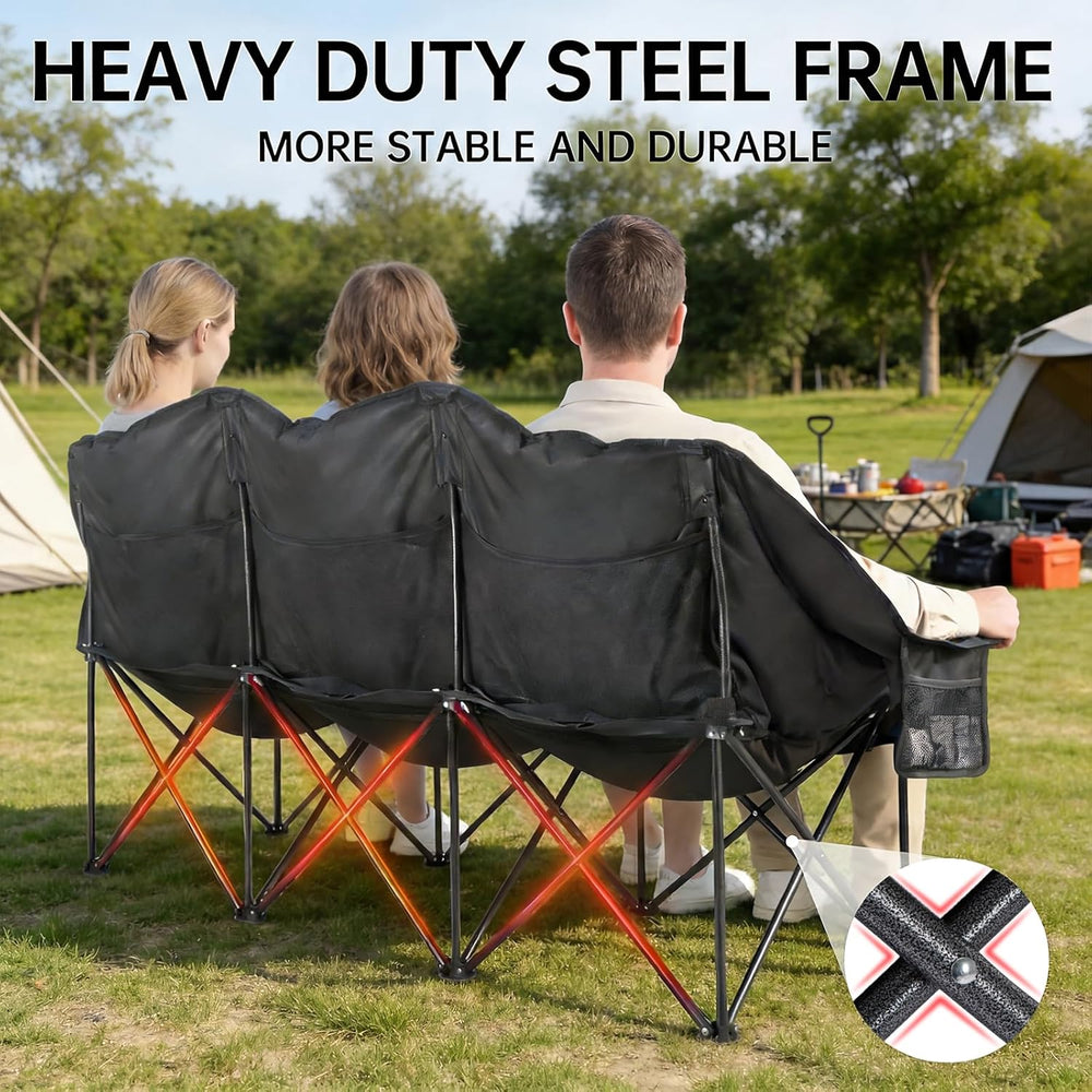 3 Person Camping Chair for Adults Folding Double Camping Chair Oversized Heav...