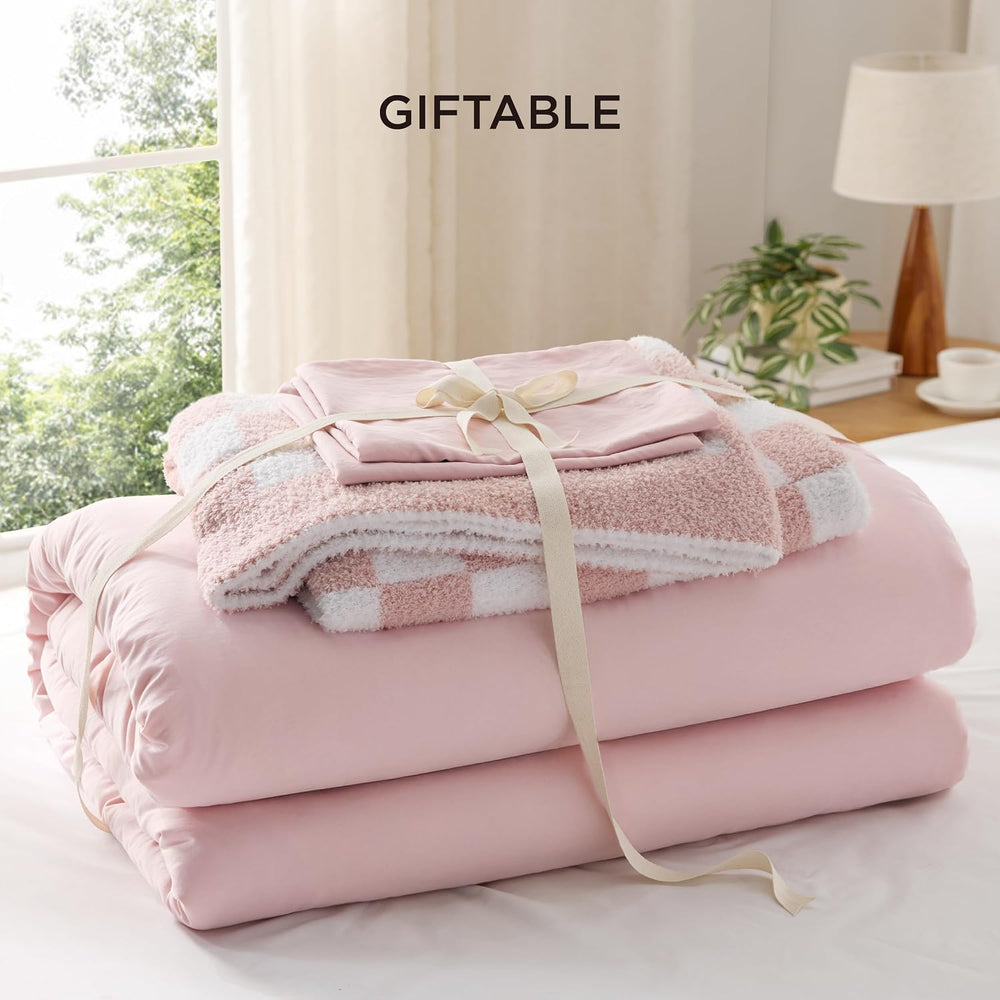 Bedsure Twin Comforter Set with Checkered Throw Blanket for Couch - 3 Pieces,...